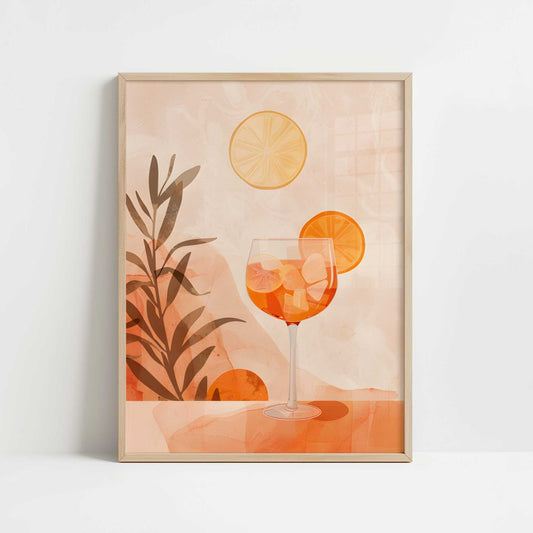Aperol Spritz in Bohemian Style - Art Print - Art print in oak frame