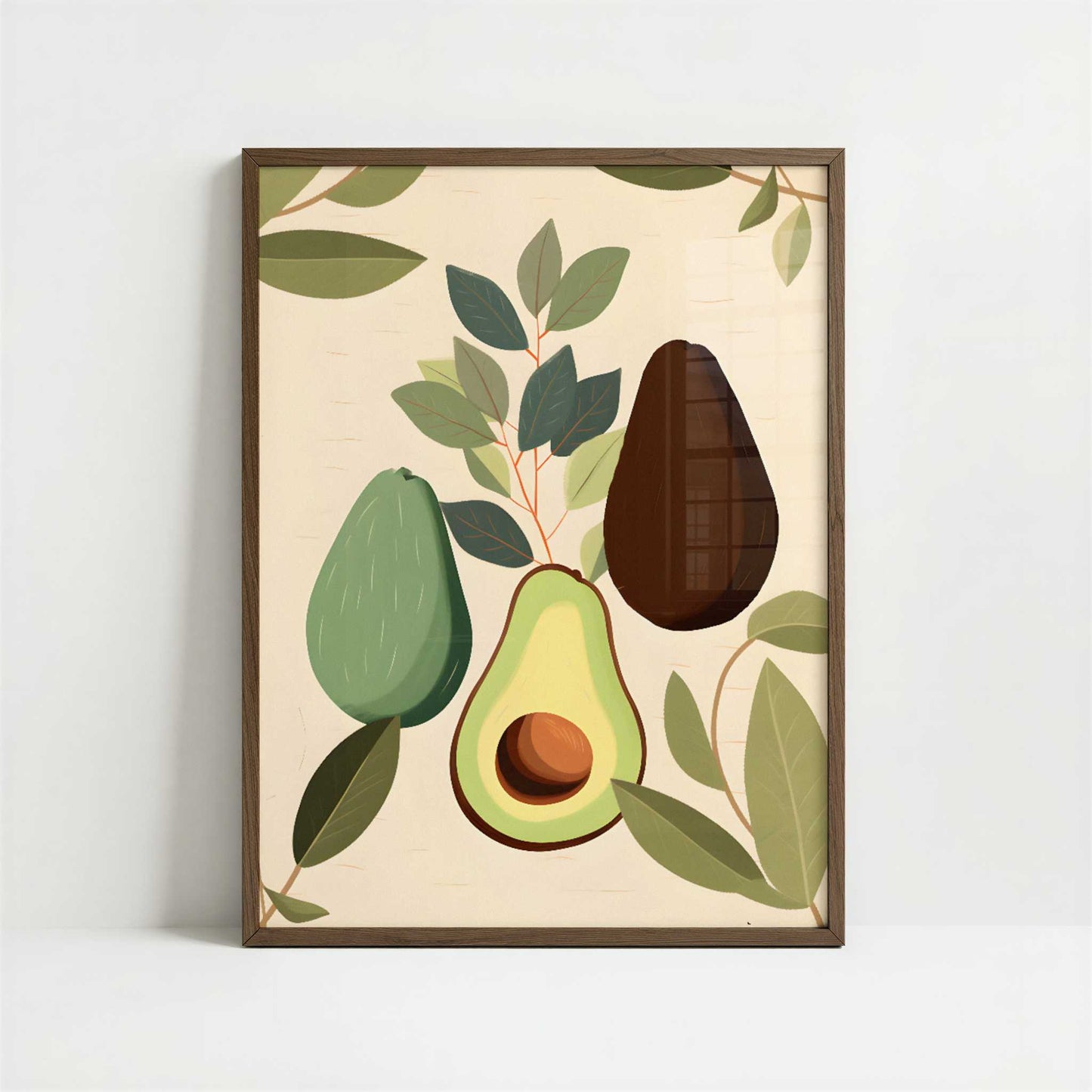 Avocado in Bohemian Style - Art Print - Art print in dark wood frame