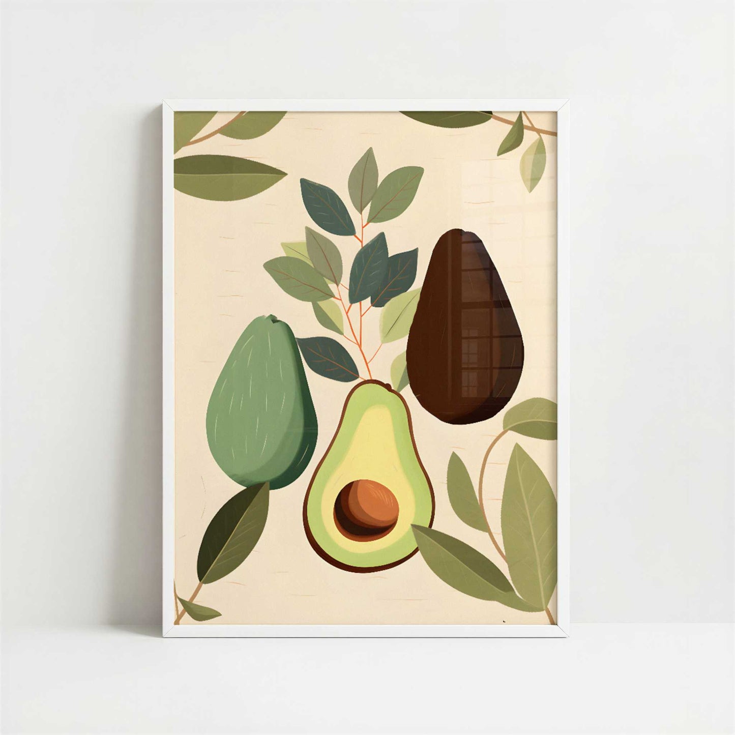 Avocado in Bohemian Style - Art Print - Art print in white frame