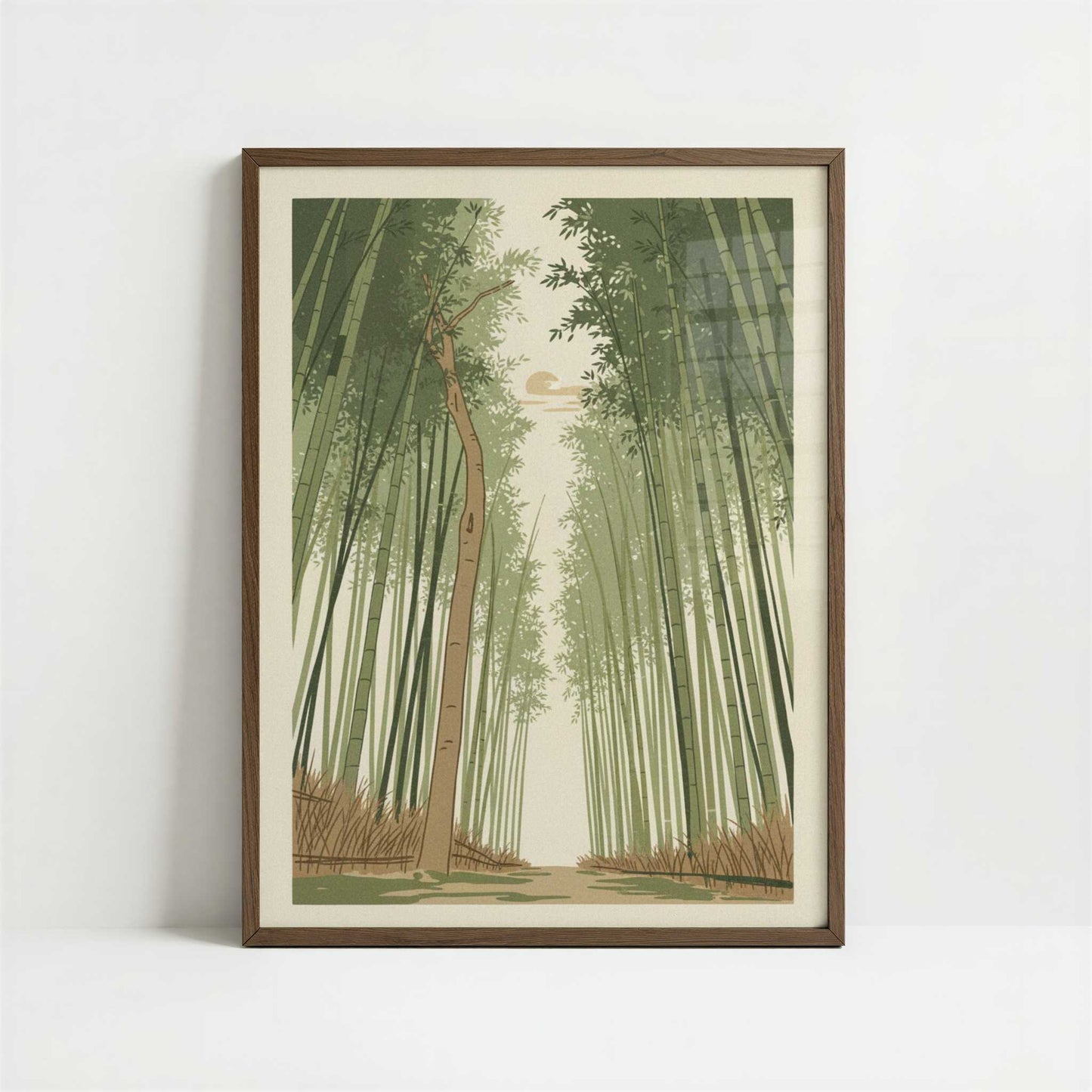 Bamboo Silence in Kyoto’s Arashiyama - Art Print - Art print in dark wood frame