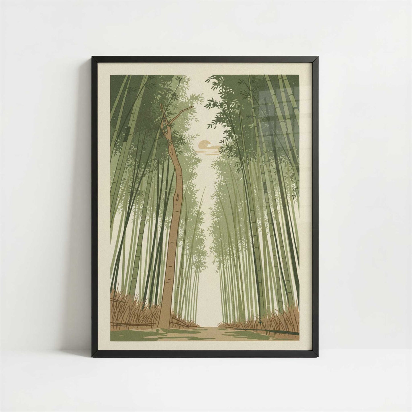 Bamboo Silence in Kyoto’s Arashiyama - Art Print - Art print in black frame