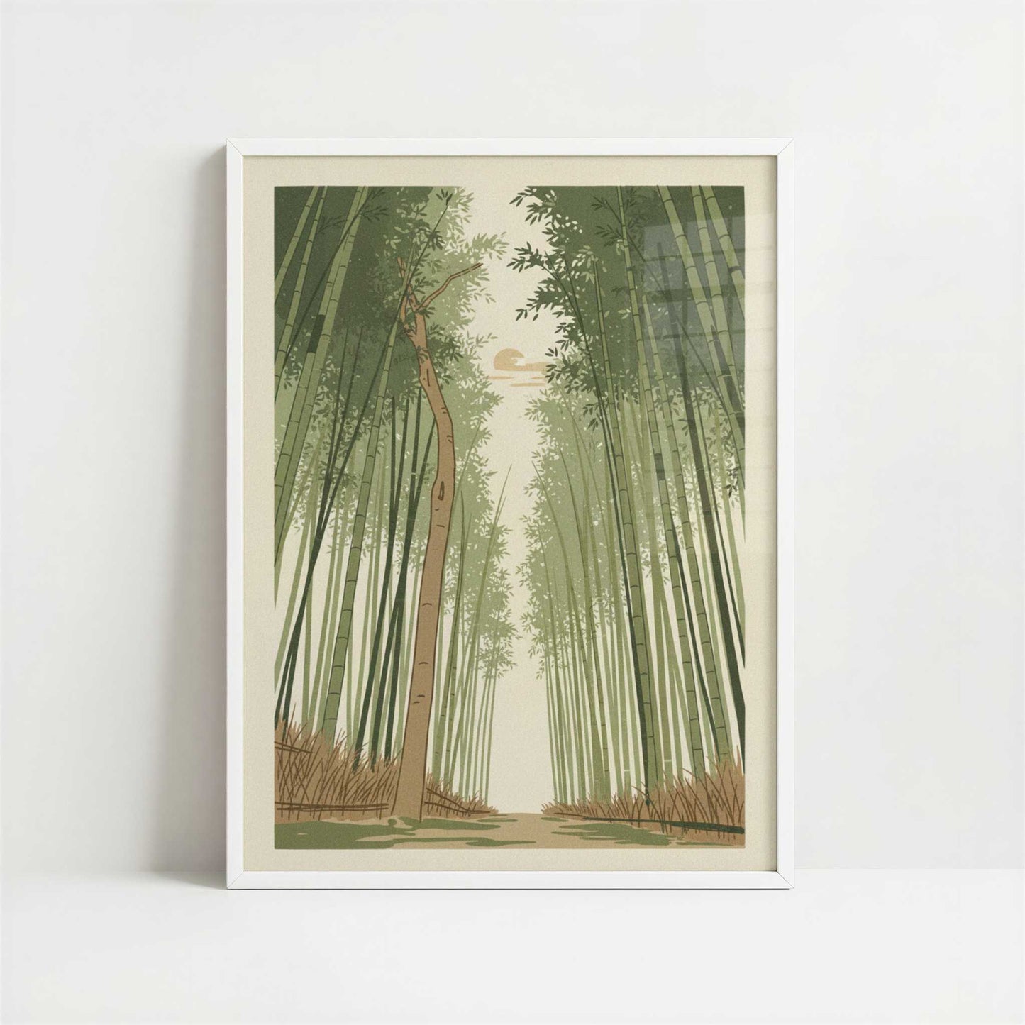 Bamboo Silence in Kyoto’s Arashiyama - Art Print - Art print in white frame