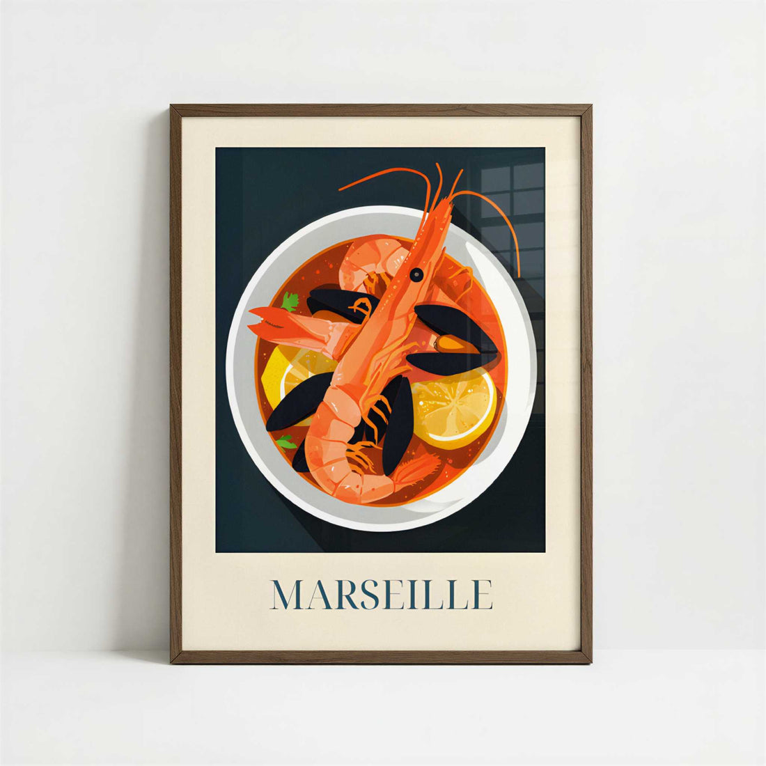 Bouillabaisse soup from Marseille, France - Art Print - Art print in dark wood frame