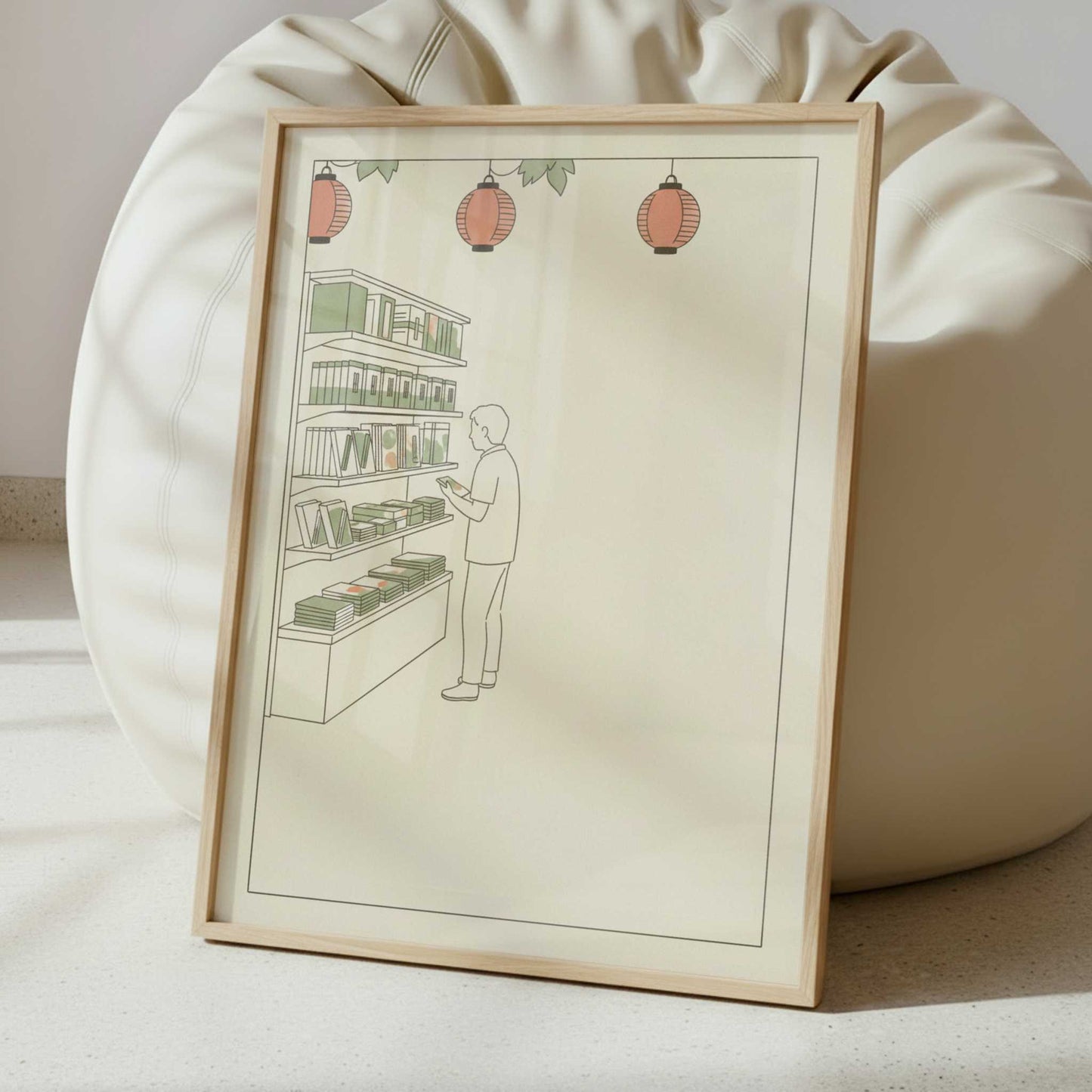 Browsing Shelves in a Japanese Bookstore - Art Print - Interior inspiration