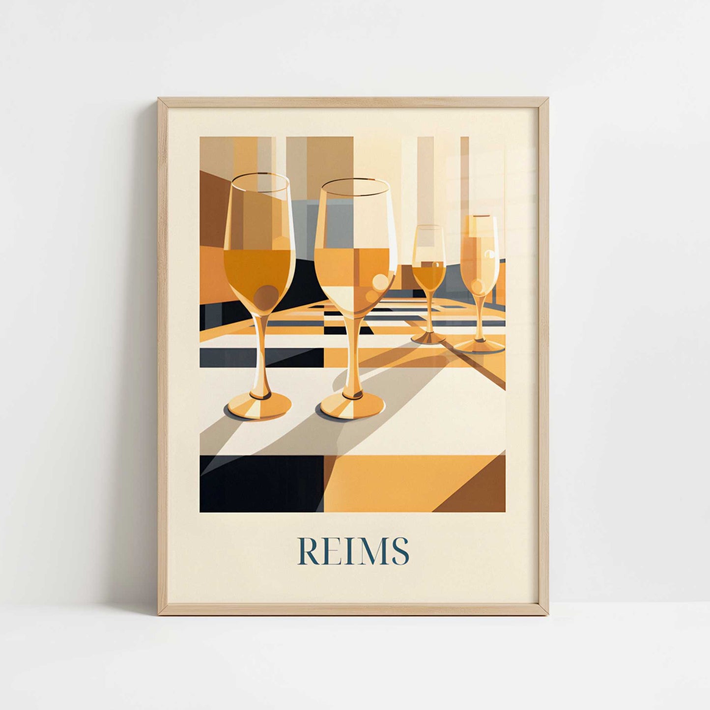 Champagne from Reims, France - Art Print - Art print in oak frame