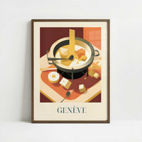 Cheese fondue from Geneva, Switzerland - Art Print - Art print in dark wood frame