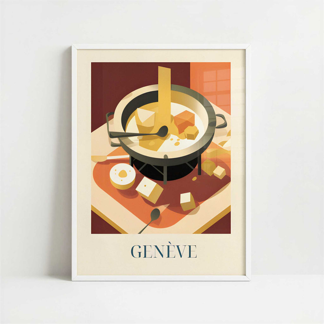 Cheese fondue from Geneva, Switzerland - Art Print - Art print in white frame