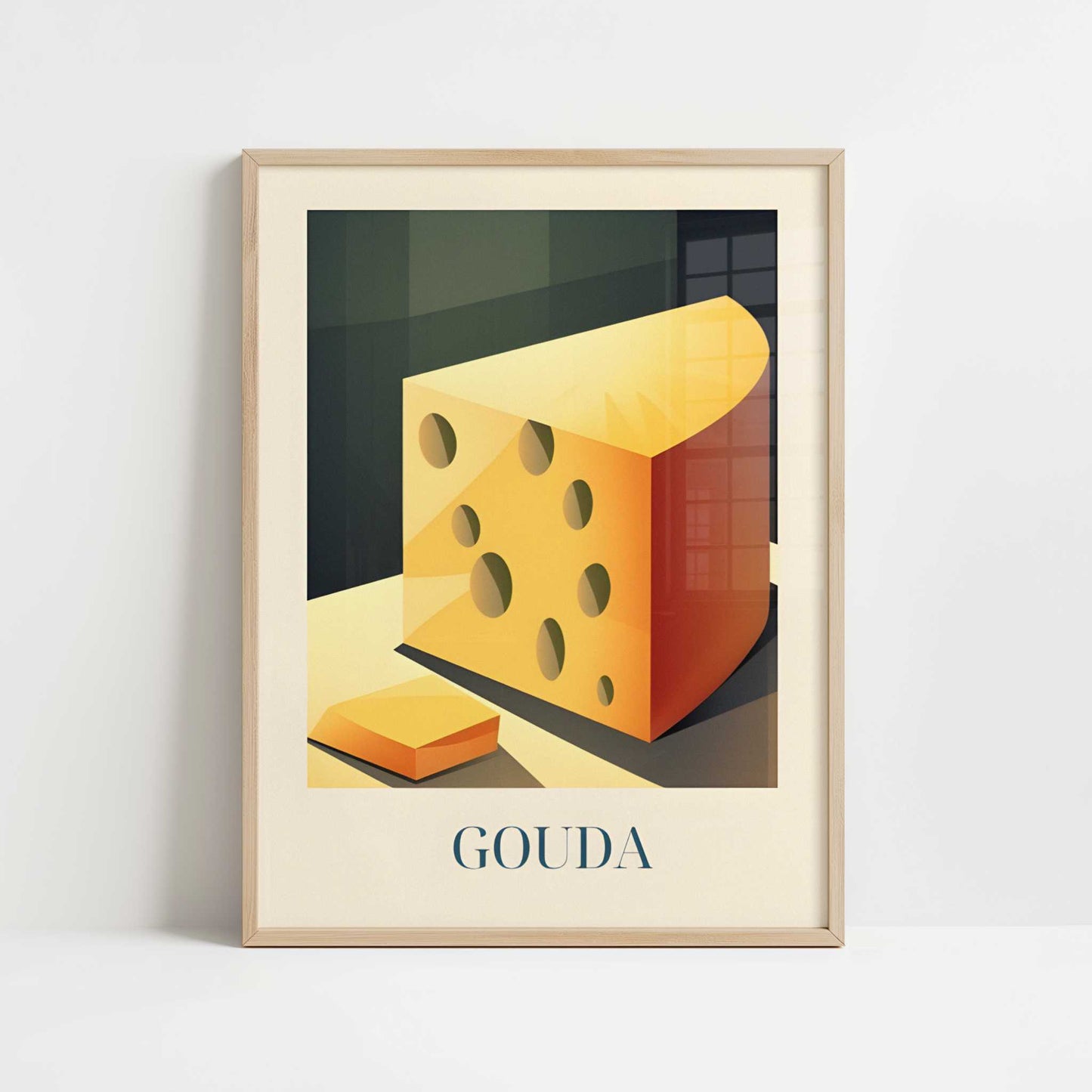 Cheese from Gouda, the Netherlands - Art Print - Art print in oak frame