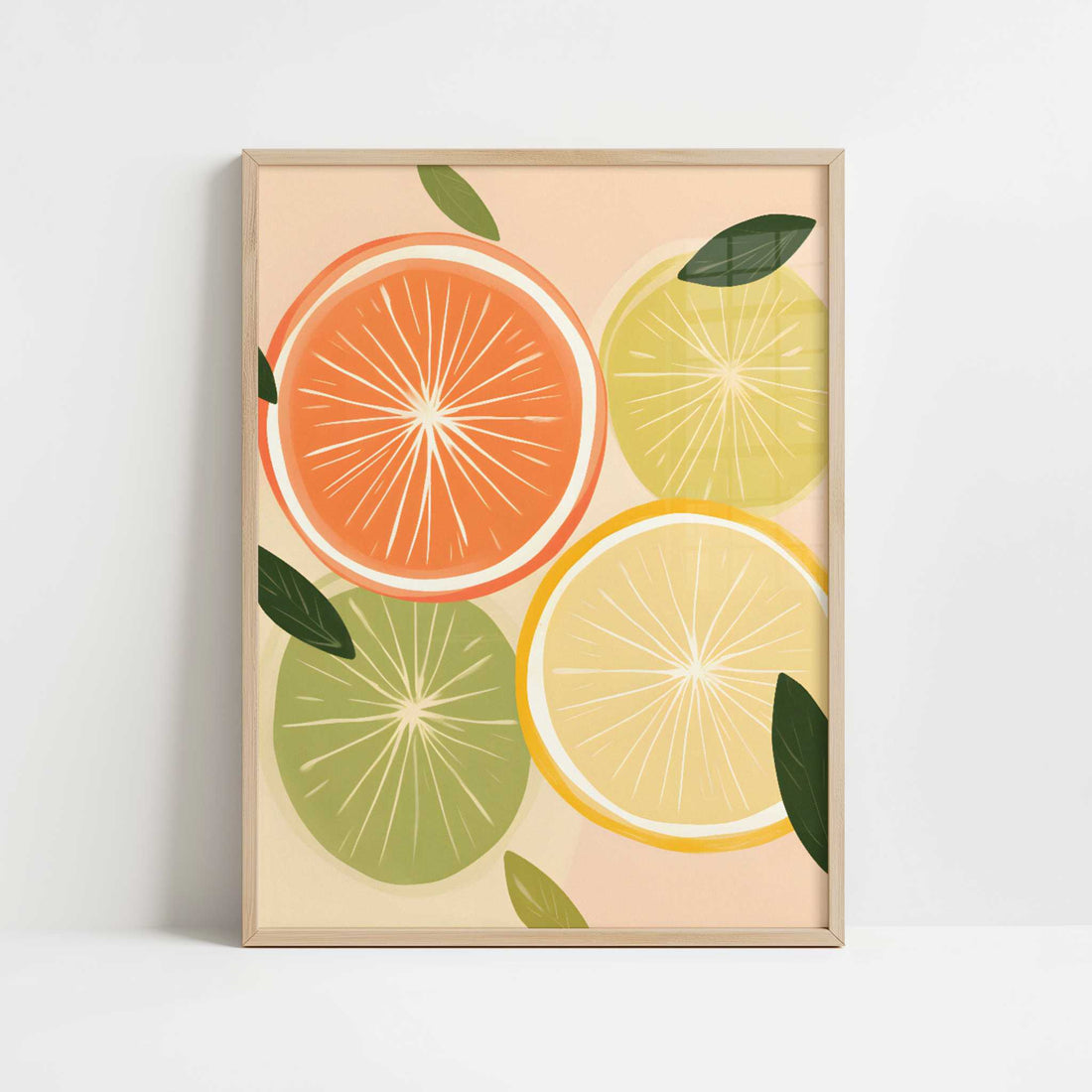 Citrus Fruit in Bohemian Style - Art Print - Art print in oak frame