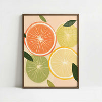 Citrus Fruit in Bohemian Style - Art Print - Art print in dark wood frame