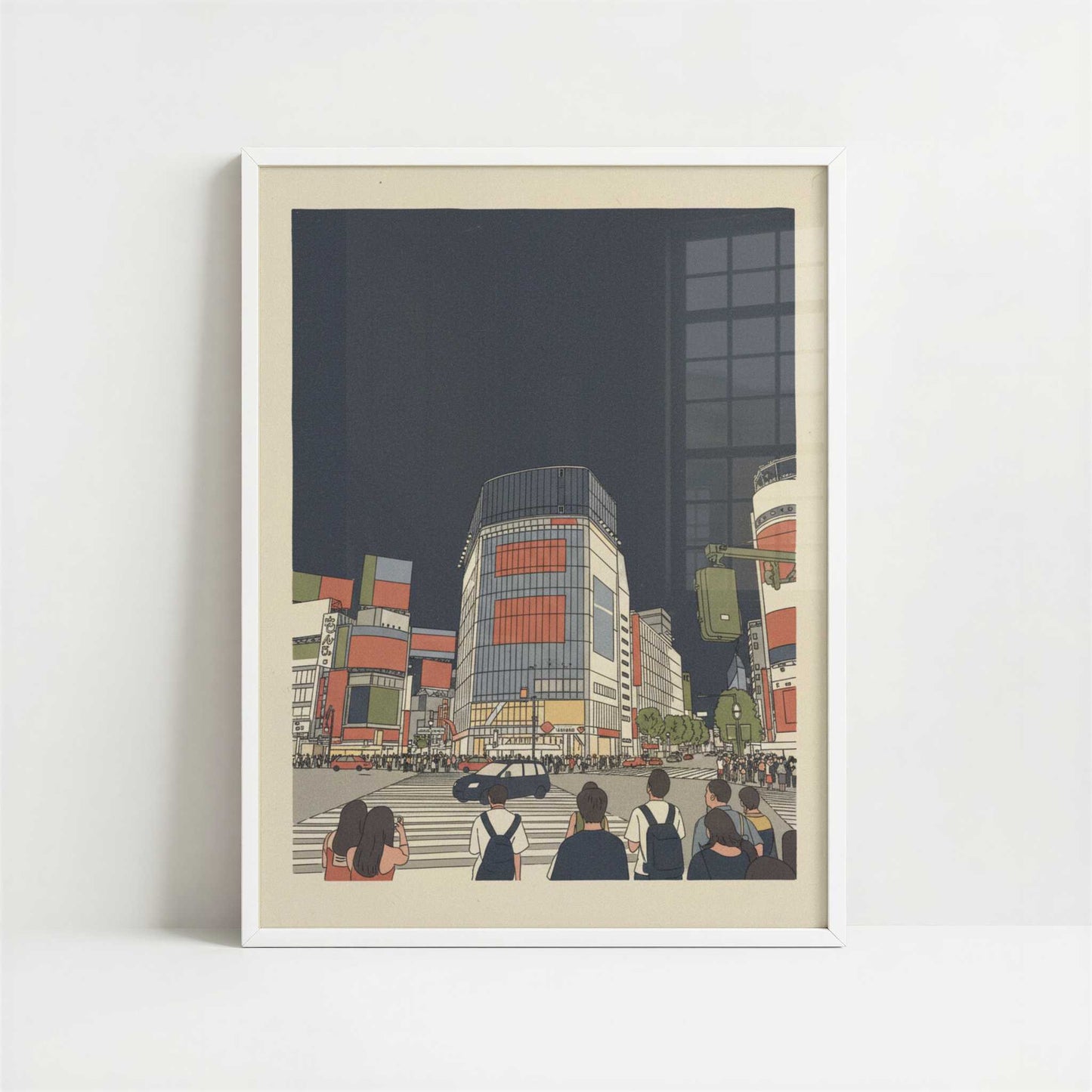 Crossing Together in Shinjuku - Art Print - Art print in white frame