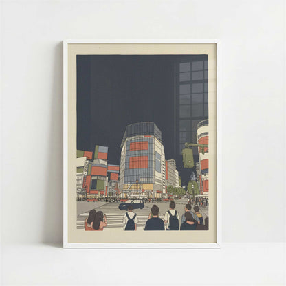 Crossing Together in Shinjuku - Art Print - Art print in white frame