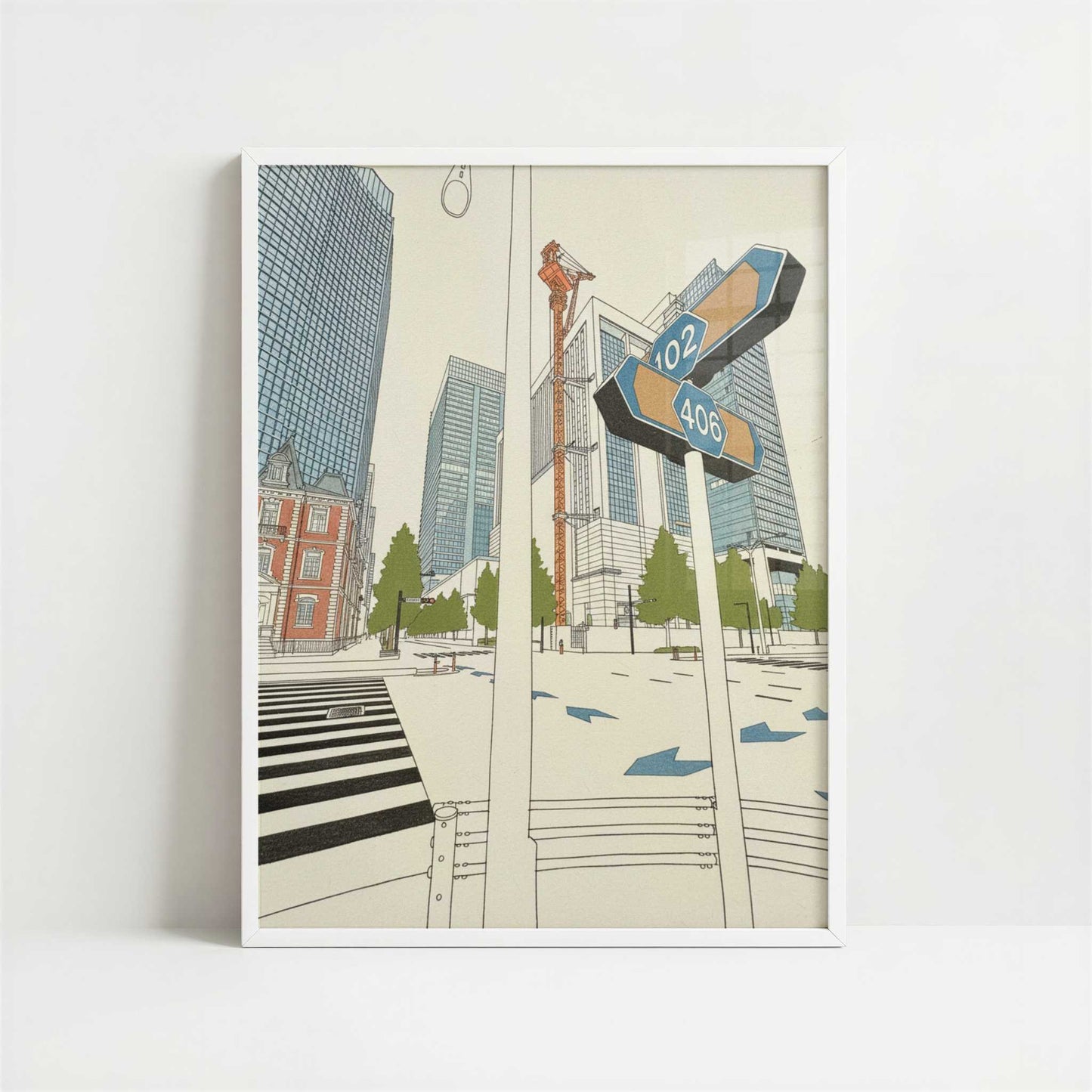 Crossroads of Chiyoda, Tokyo - Art Print - Art print in white frame
