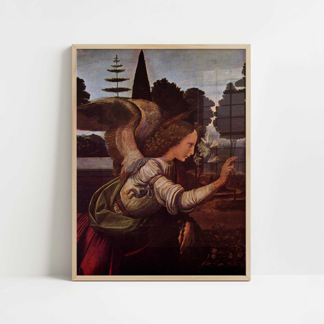 Annunciation, Angel (c.1472–1475) by Leonardo da Vinci – Art Print - Art print in oak frame