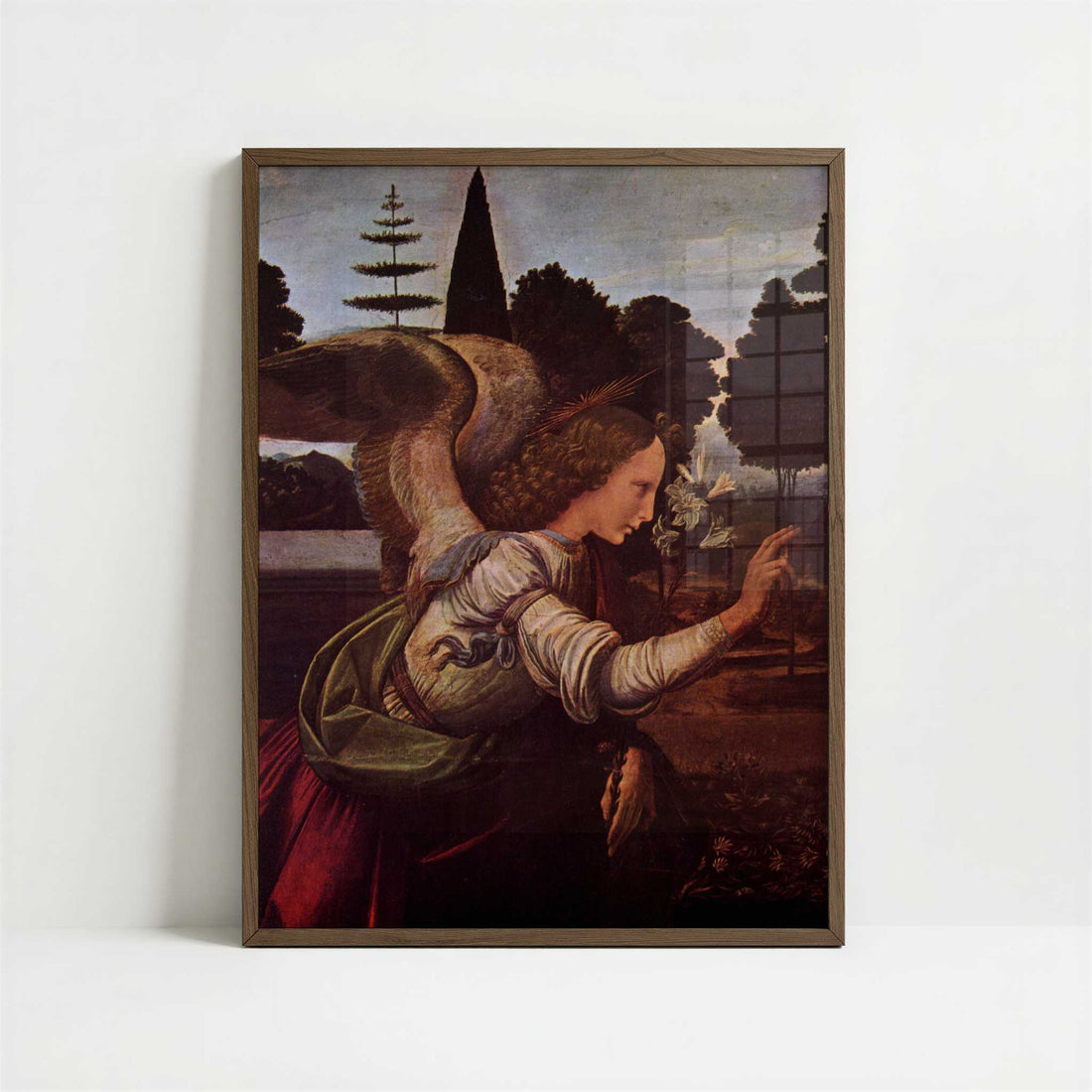 Annunciation, Angel (c.1472–1475) by Leonardo da Vinci – Art Print - Art print in dark wood frame