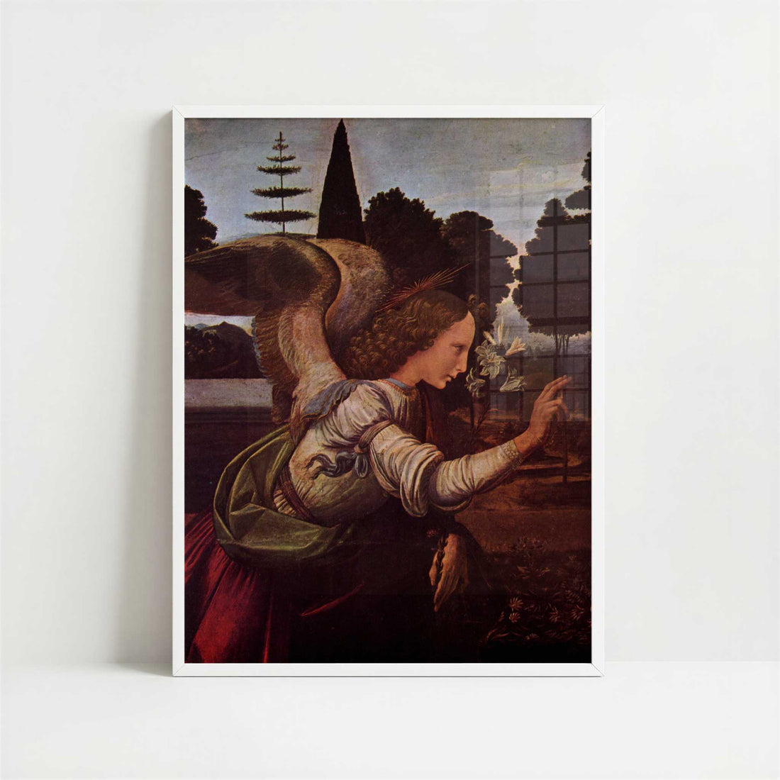 Annunciation, Angel (c.1472–1475) by Leonardo da Vinci – Art Print - Art print in white frame