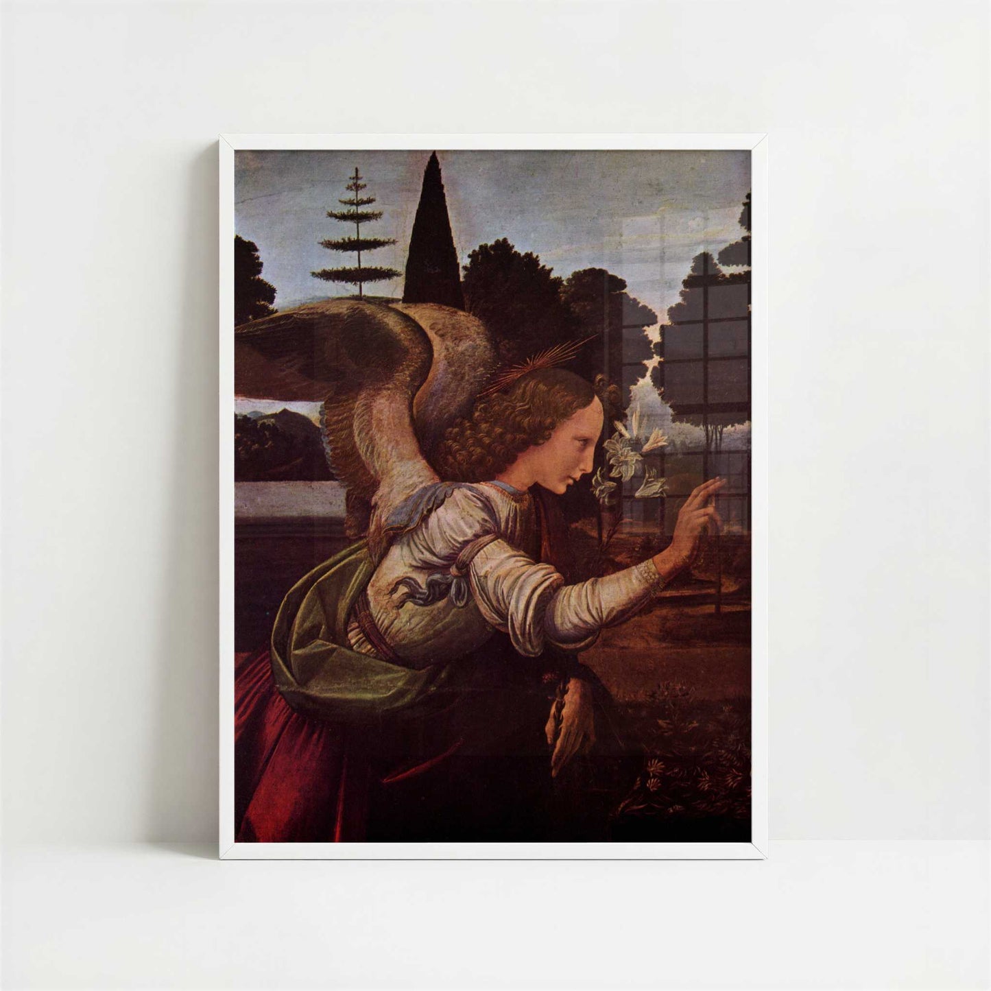 Annunciation, Angel (c.1472–1475) by Leonardo da Vinci – Art Print - Art print in white frame