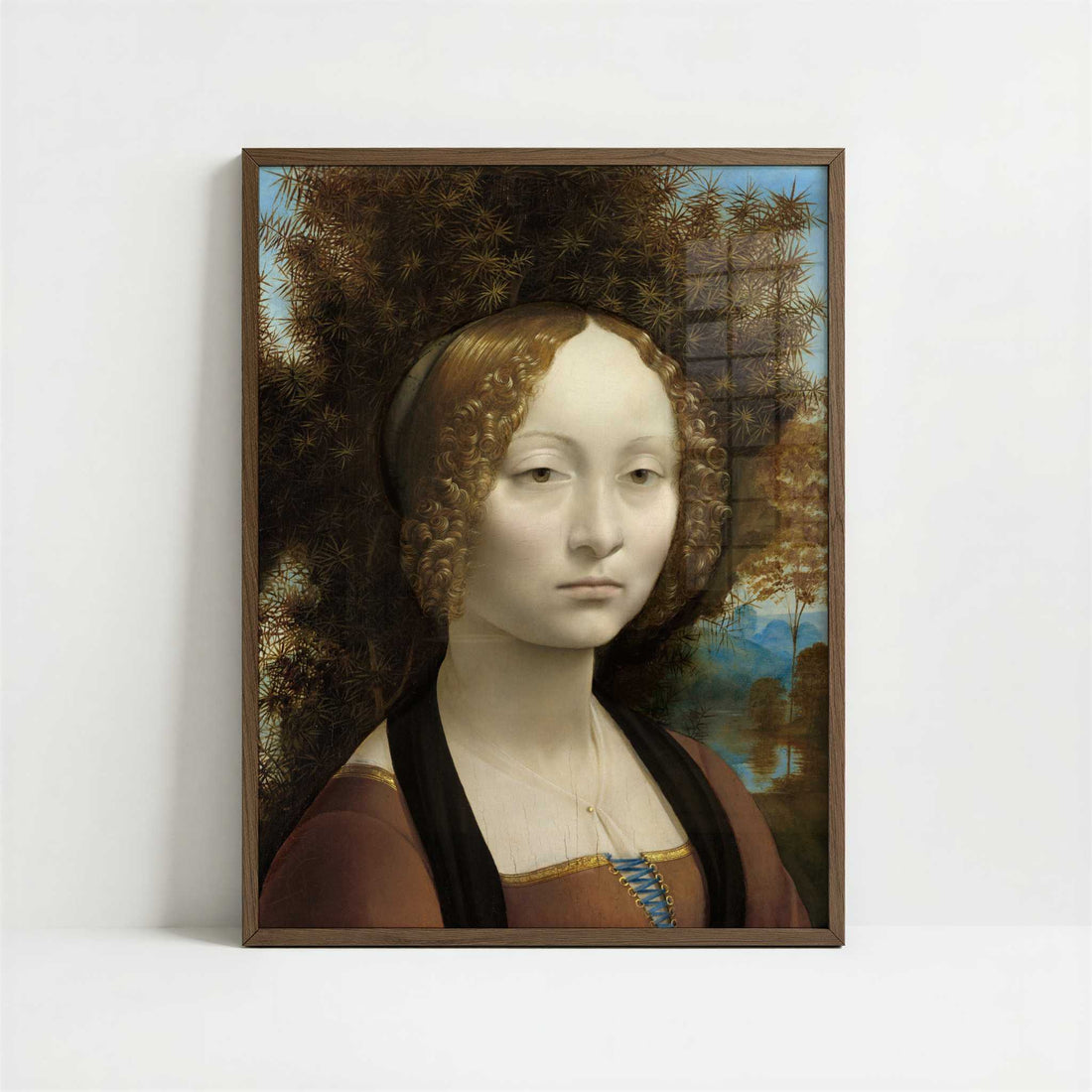 Ginevra de' Benci (1474–78) by Leonardo da Vinci – Art Print - Art print in dark wood frame