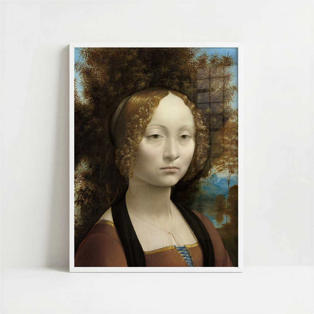 Ginevra de' Benci (1474–78) by Leonardo da Vinci – Art Print - Art print in white frame