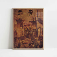 Horsemen & Fantastic Architecture (1490s) by Leonardo da Vinci – Art Print - Art print in oak frame
