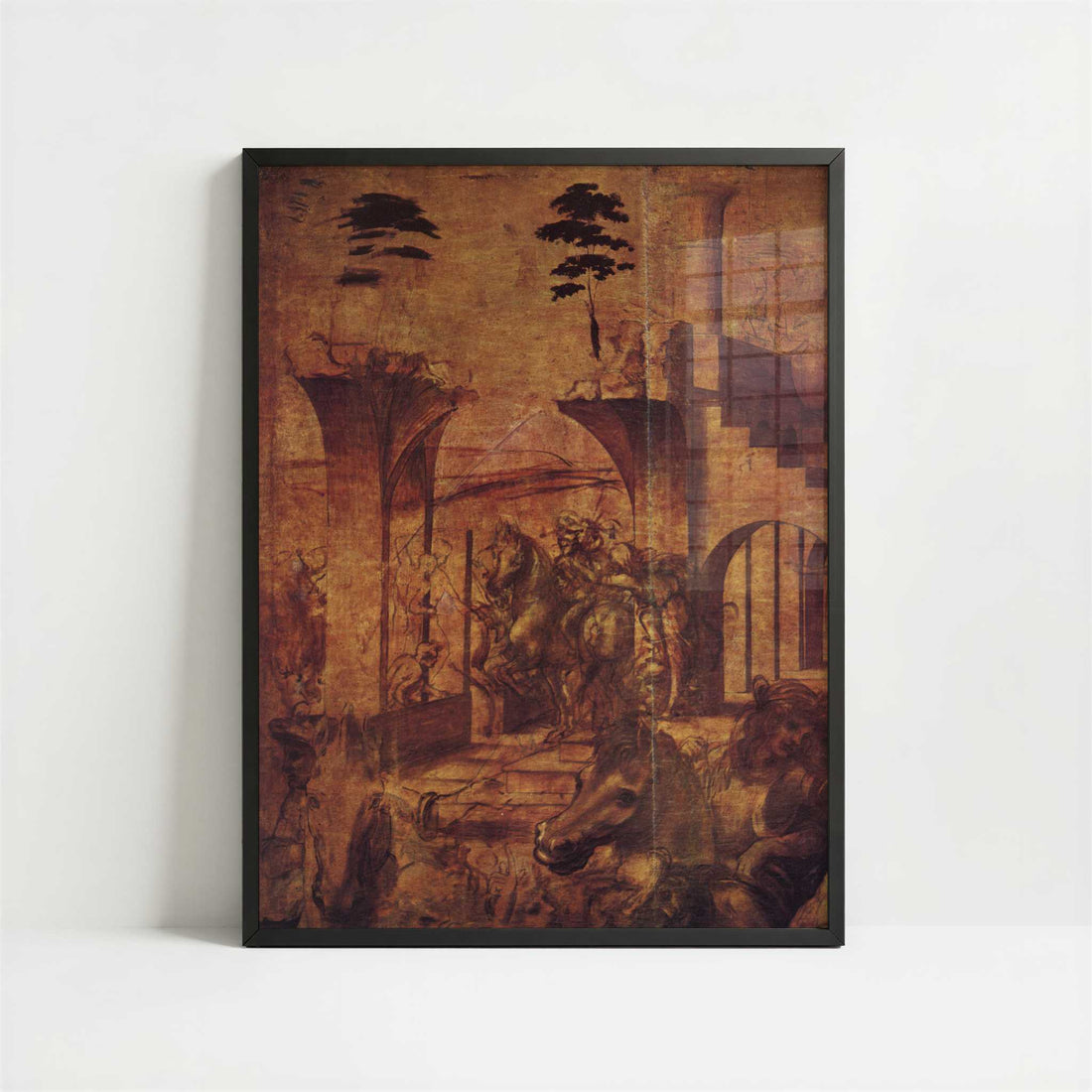 Horsemen & Fantastic Architecture (1490s) by Leonardo da Vinci – Art Print - Art print in black frame