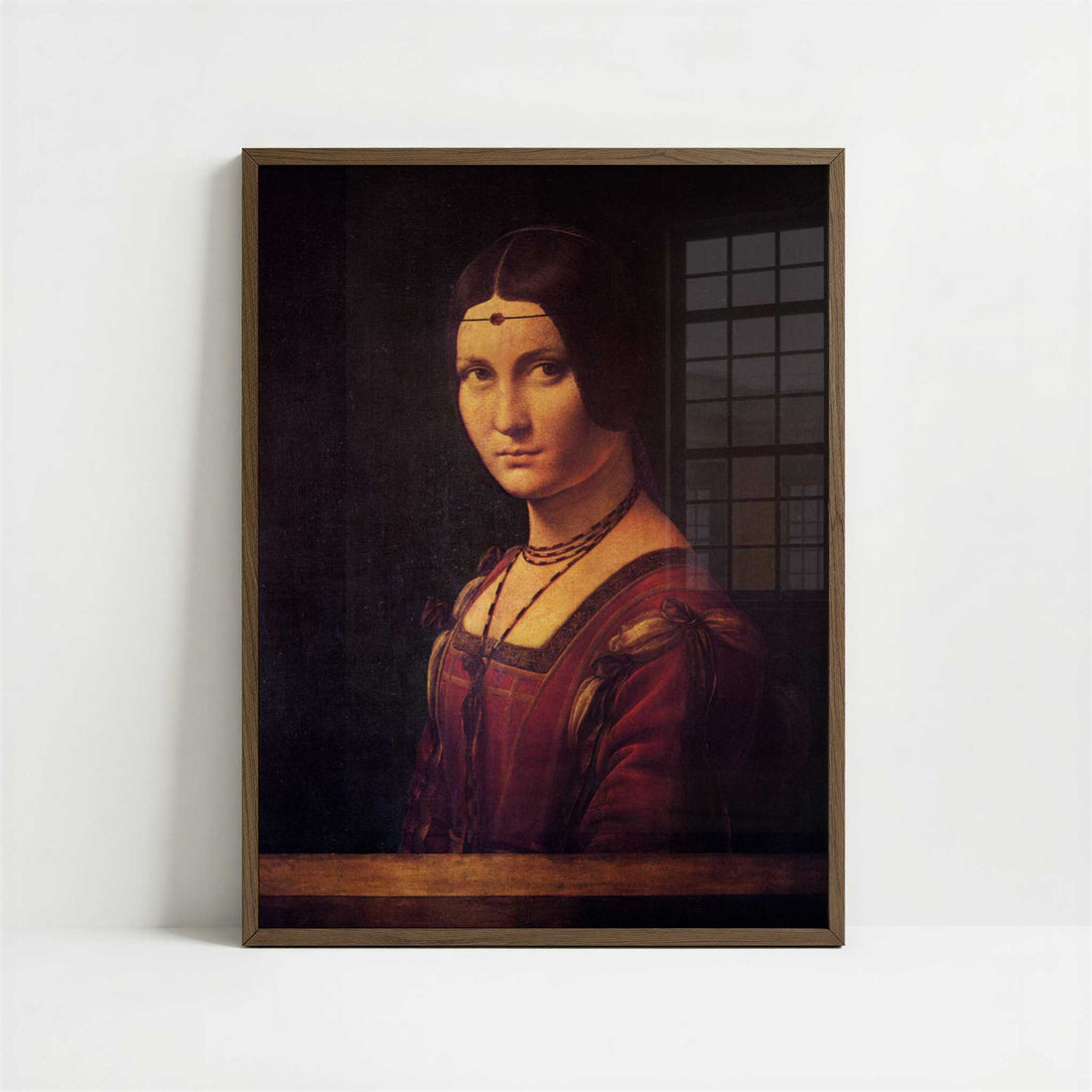 La Belle Ferronnière (1486-8) by Leonardo da Vinci – Art Print - Art print in dark wood frame