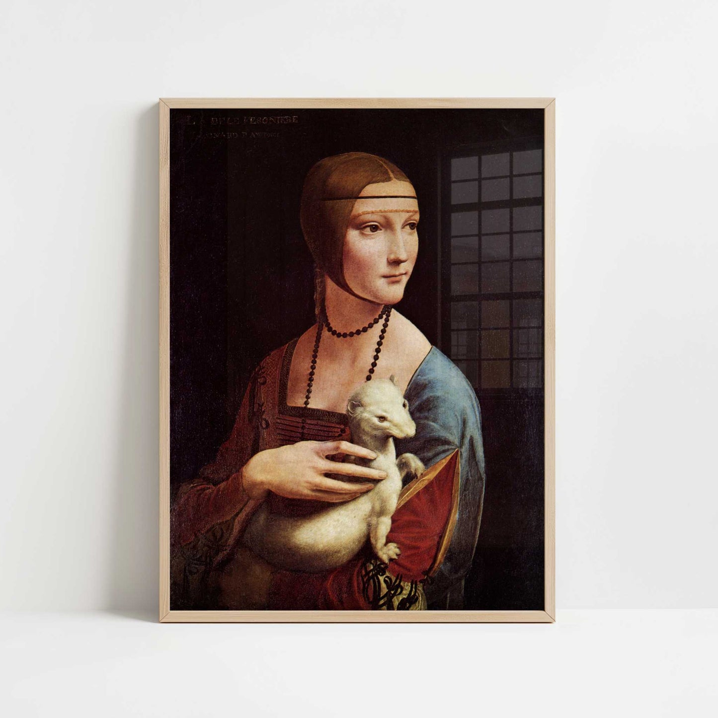 Lady with Ermine (c.1489–1490) by Leonardo da Vinci – Art Print - Art print in oak frame
