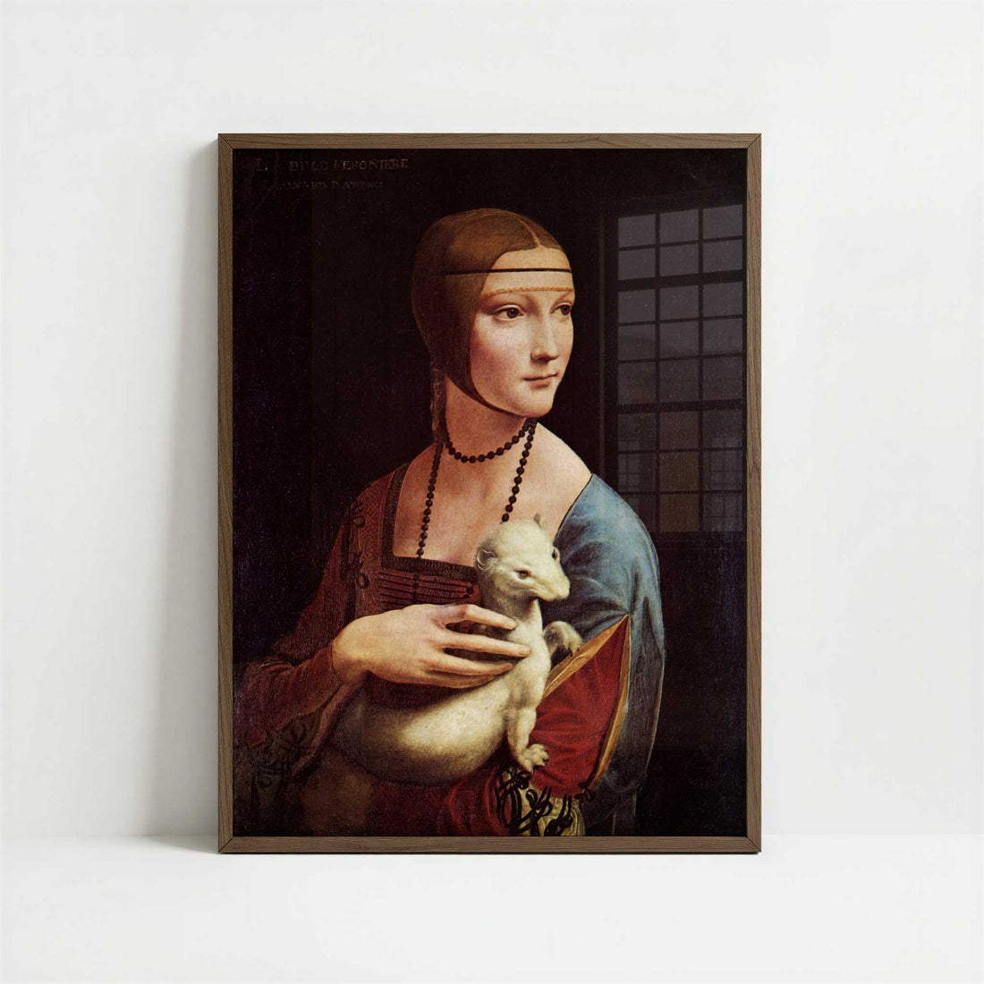 Lady with Ermine (c.1489–1490) by Leonardo da Vinci – Art Print - Art print in dark wood frame