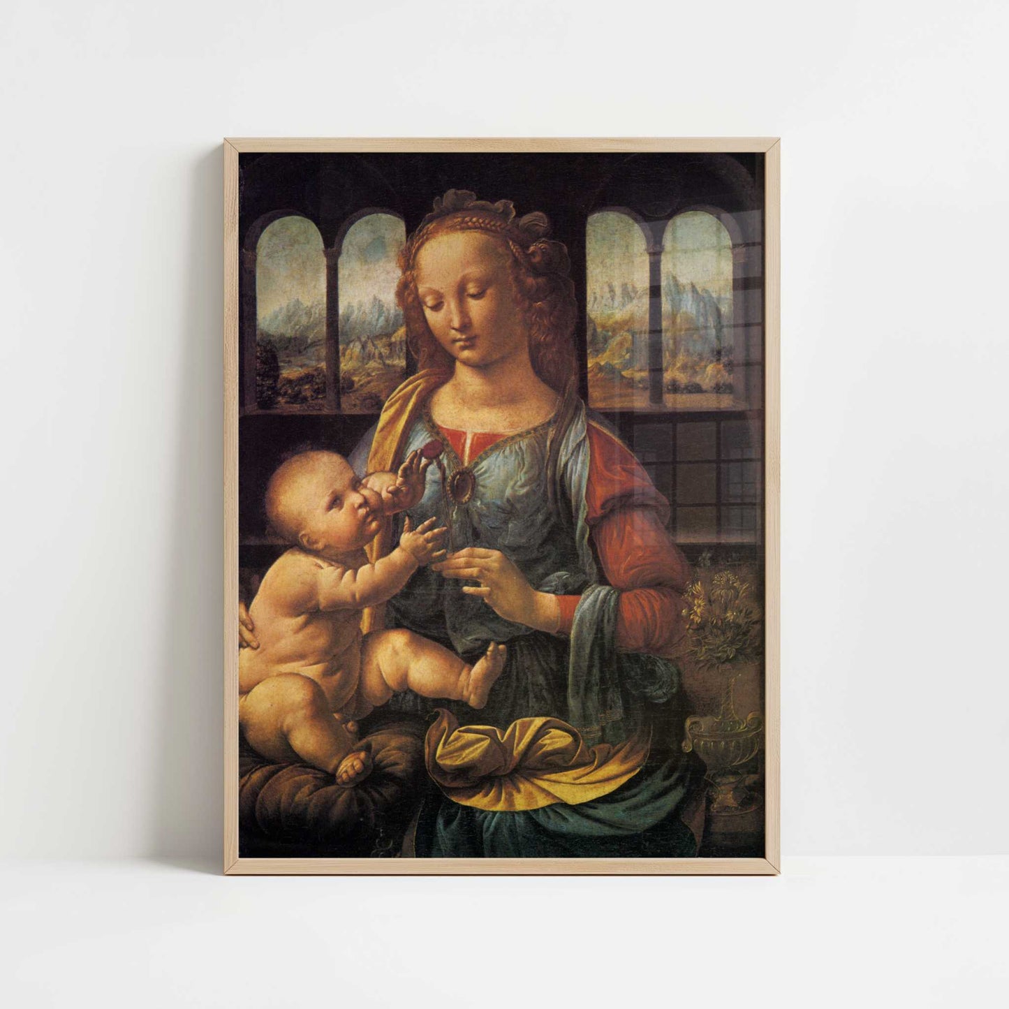 Madonna with the Carnation (1470s) by Leonardo da Vinci – Art Print - Art print in oak frame