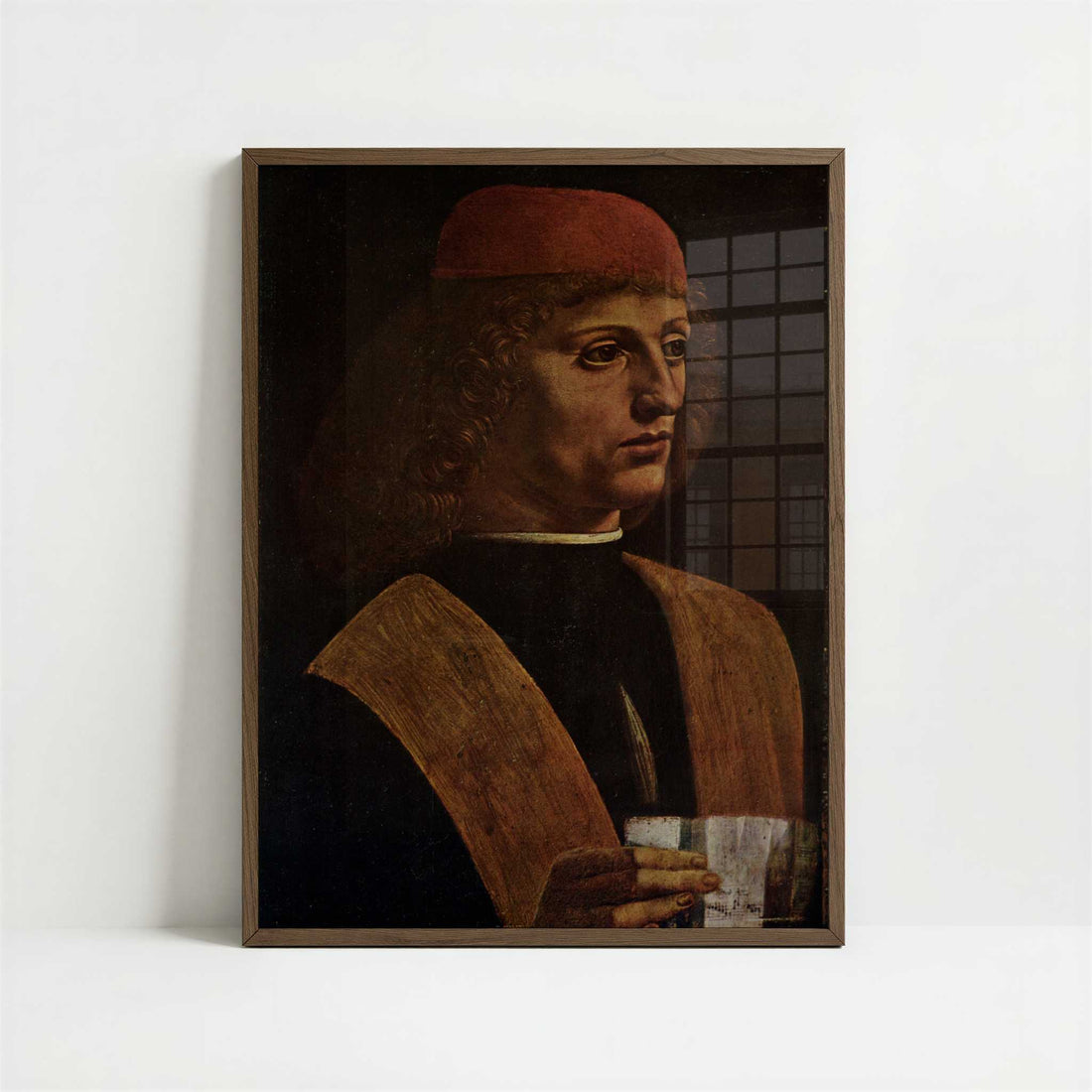 Portrait of a Musician (c.1485) by Leonardo da Vinci – Art Print - Art print in dark wood frame