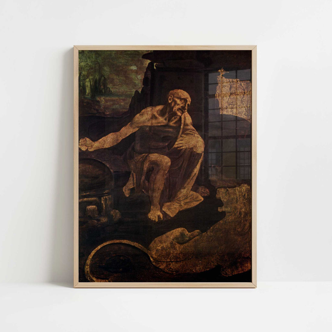 St. Jerome in Penitence (1480s) by Leonardo da Vinci – Art Print - Art print in oak frame