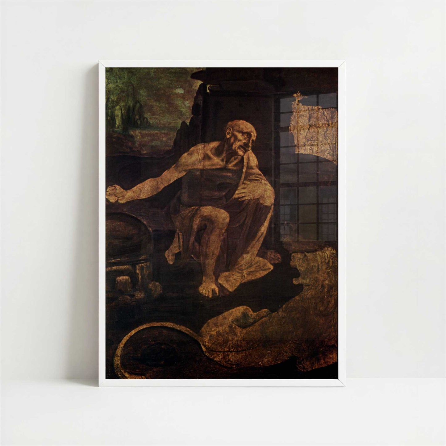 St. Jerome in Penitence (1480s) by Leonardo da Vinci – Art Print - Art print in white frame
