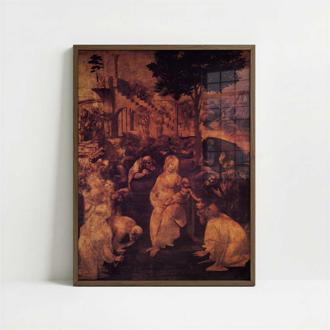 The Adoration of the Kings (1481) by Leonardo da Vinci – Art Print - Art print in dark wood frame
