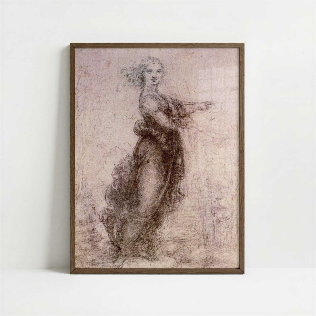 The Pointing Lady (1490s) by Leonardo da Vinci – Art Print - Art print in dark wood frame