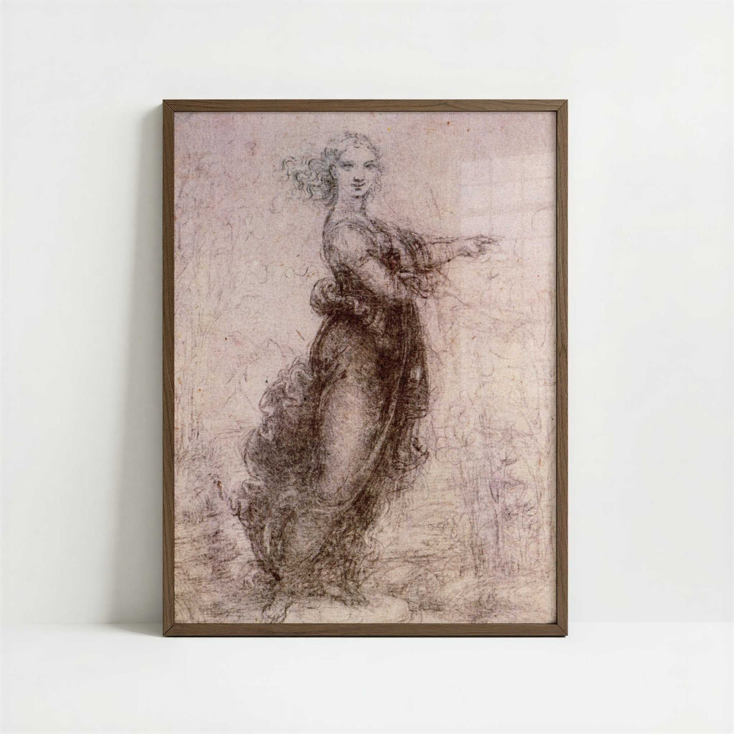 The Pointing Lady (1490s) by Leonardo da Vinci – Art Print - Art print in dark wood frame