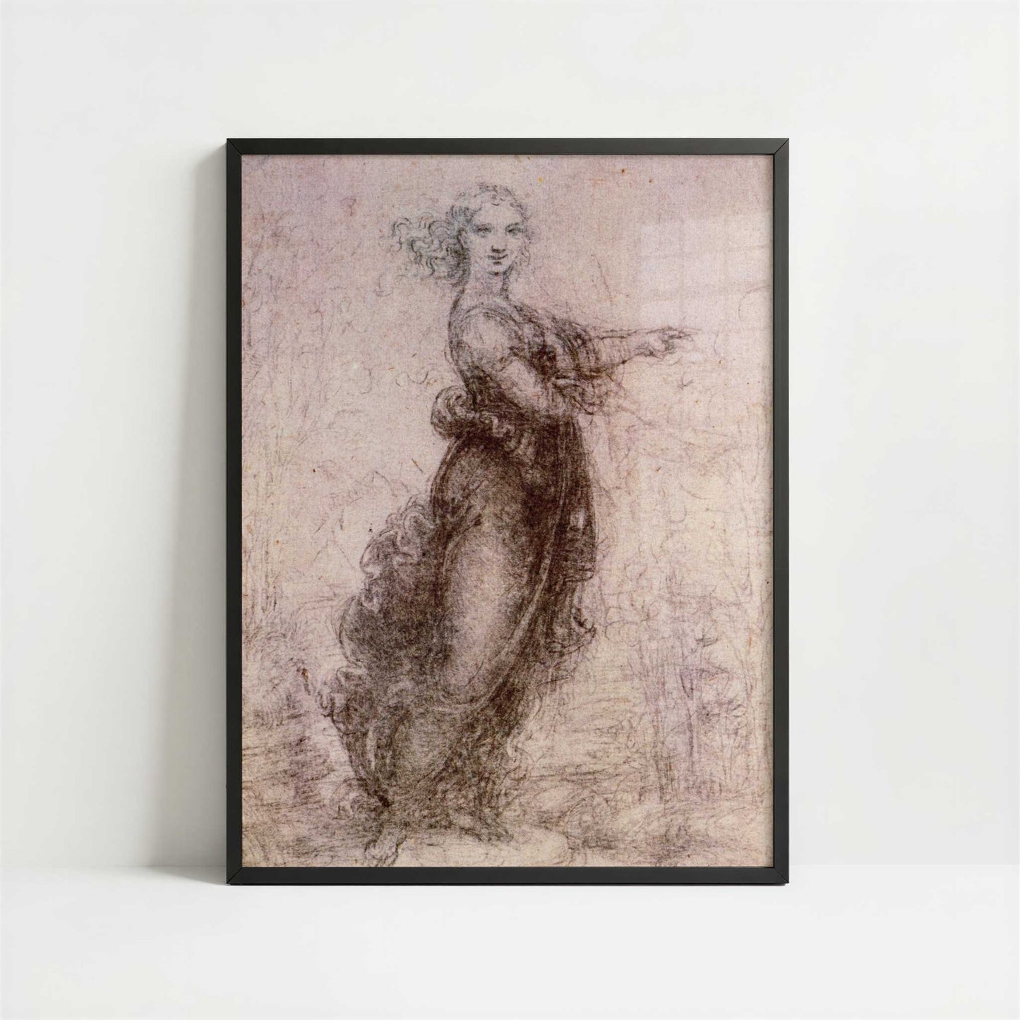 The Pointing Lady (1490s) by Leonardo da Vinci – Art Print - Art print in black frame