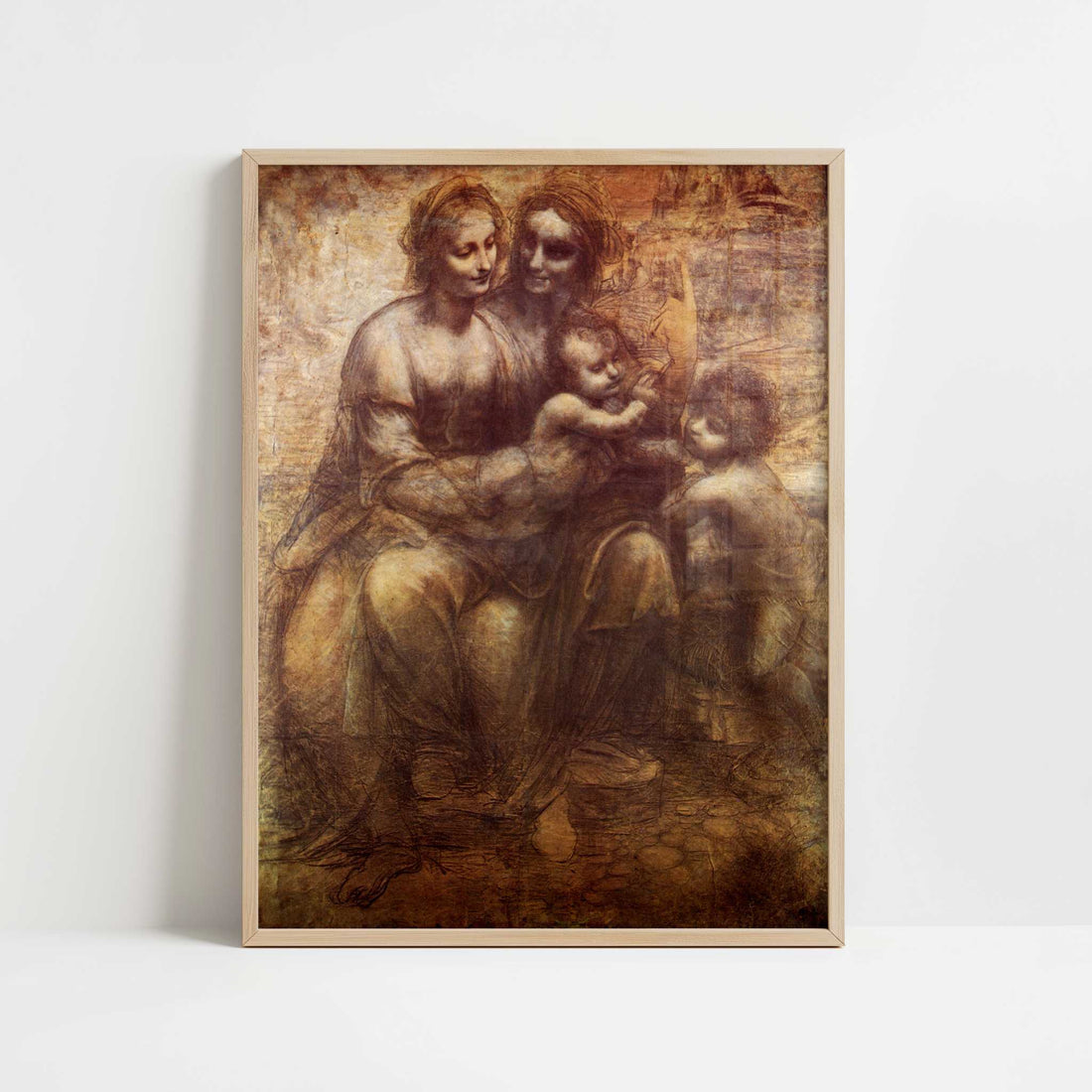 The Virgin & Child with St Anne & John the Baptist (c.1507) by Leonardo da Vinci – Art Print - Art print in oak frame