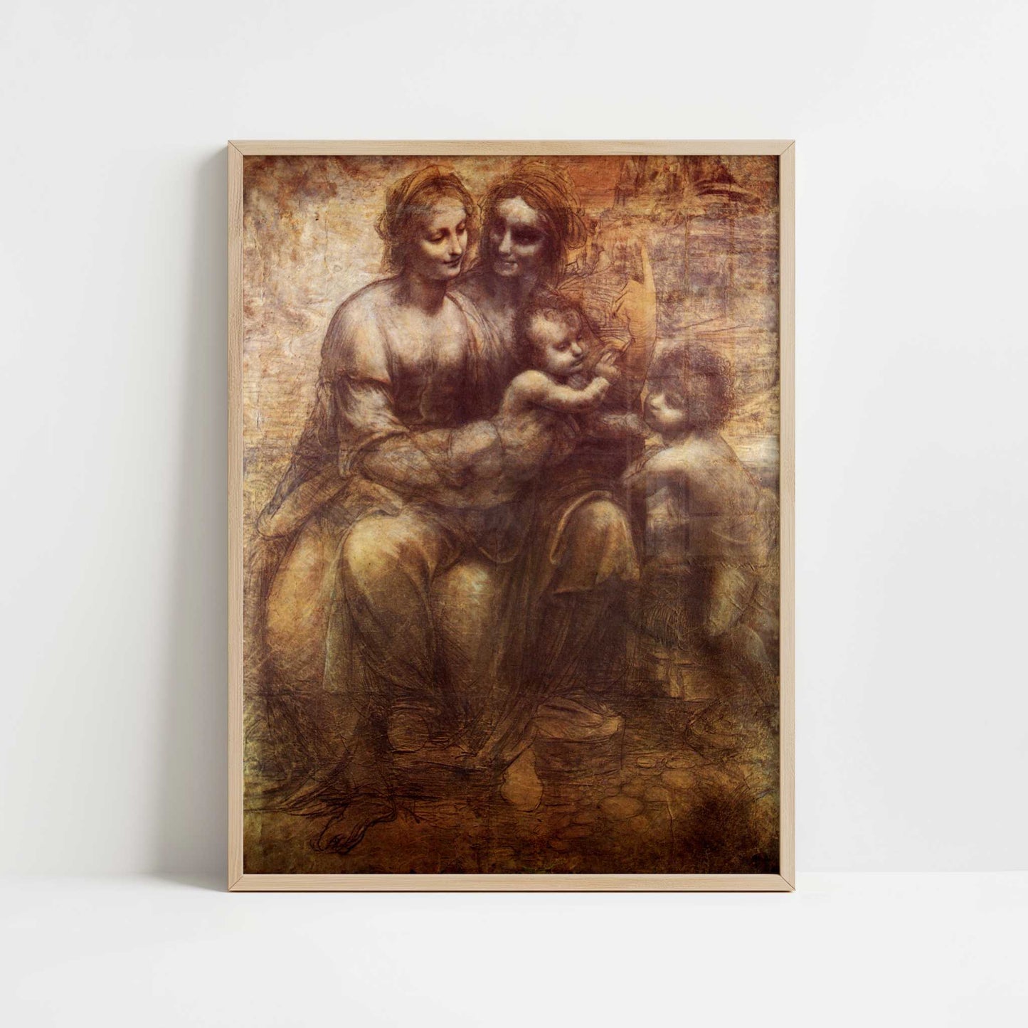 The Virgin & Child with St Anne & John the Baptist (c.1507) by Leonardo da Vinci – Art Print - Art print in oak frame