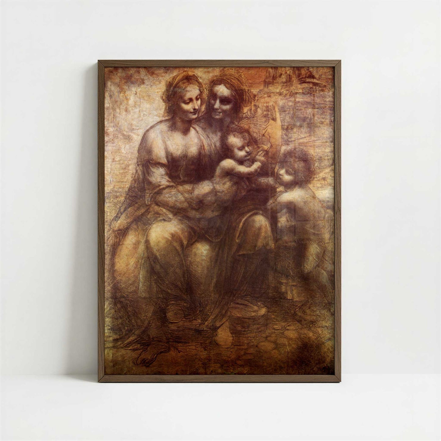 The Virgin & Child with St Anne & John the Baptist (c.1507) by Leonardo da Vinci – Art Print - Art print in dark wood frame