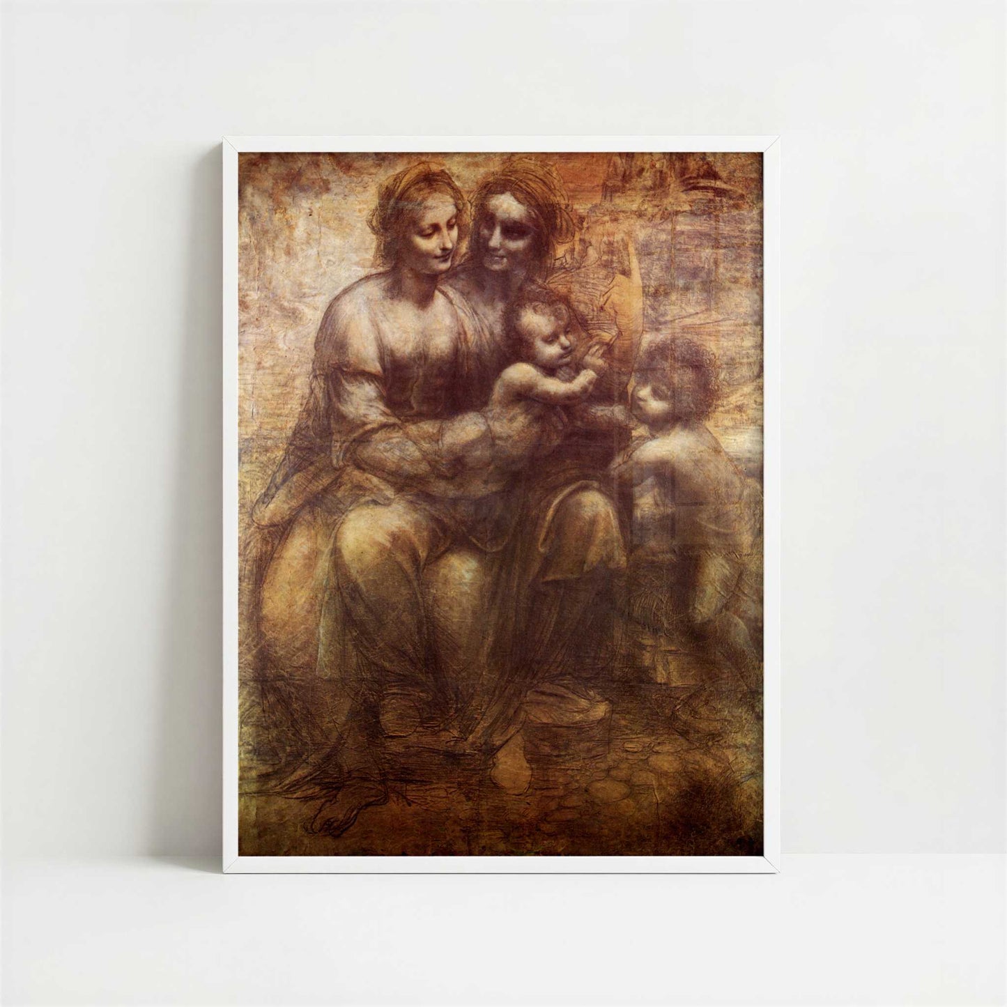 The Virgin & Child with St Anne & John the Baptist (c.1507) by Leonardo da Vinci – Art Print - Art print in white frame