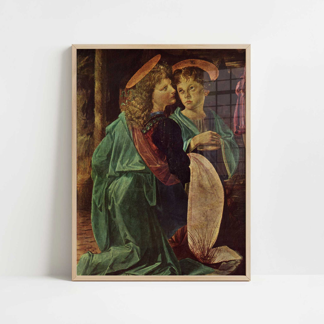 Baptism of Christ (1642) by Leonardo da Vinci & Verrocchio – Art Print - Art print in oak frame