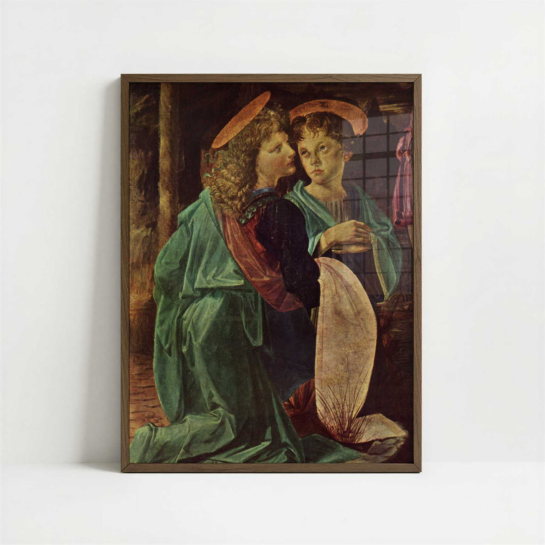 Baptism of Christ (1642) by Leonardo da Vinci & Verrocchio – Art Print - Art print in dark wood frame