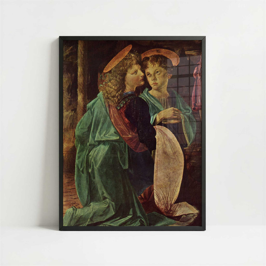 Baptism of Christ (1642) by Leonardo da Vinci & Verrocchio – Art Print - Art print in black frame