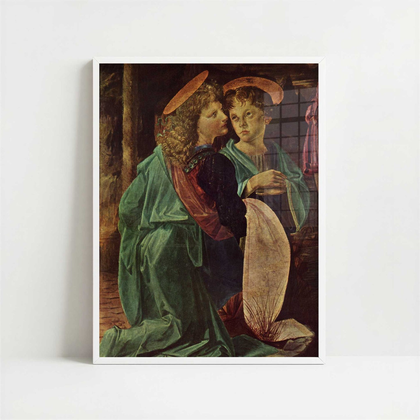 Baptism of Christ (1642) by Leonardo da Vinci & Verrocchio – Art Print - Art print in white frame