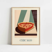 Deep dish pizza from Chicago, United States - Art Print - Art print in oak frame