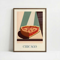 Deep dish pizza from Chicago, United States - Art Print - Art print in dark wood frame