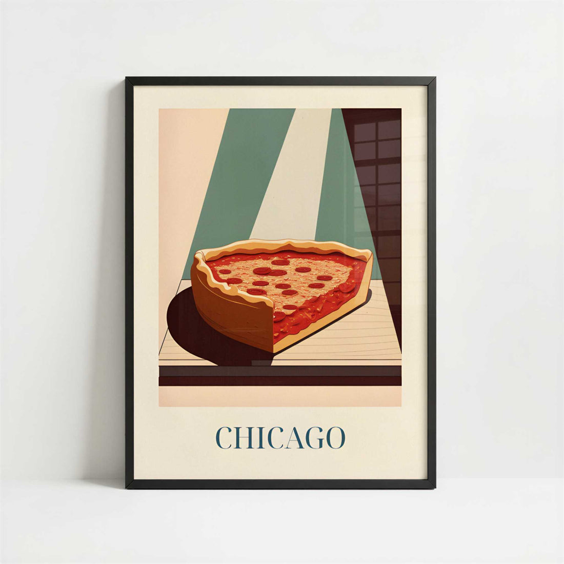 Deep dish pizza from Chicago, United States - Art Print - Art print in black frame