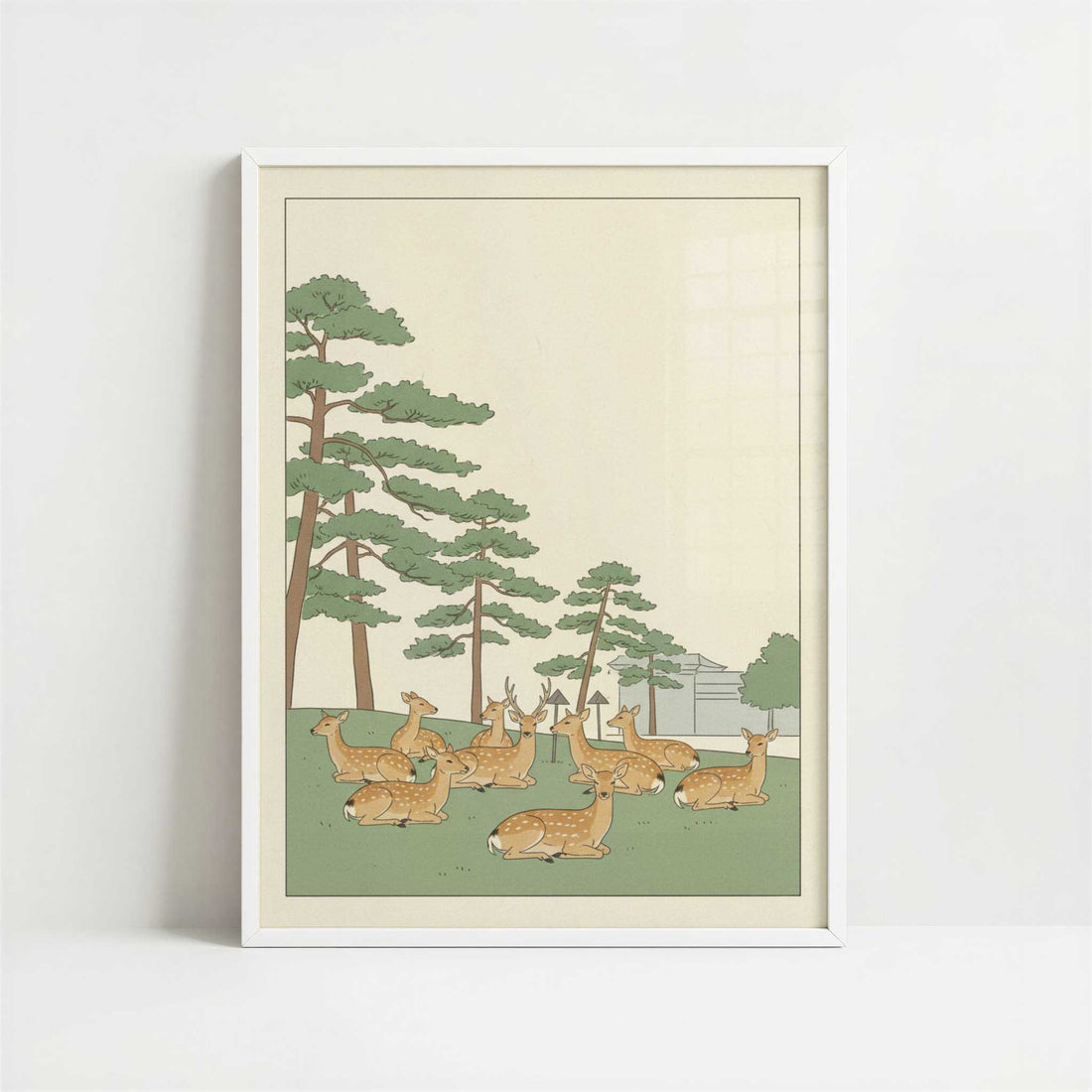 Deer Resting in Nara Park - Art Print - Art print in white frame