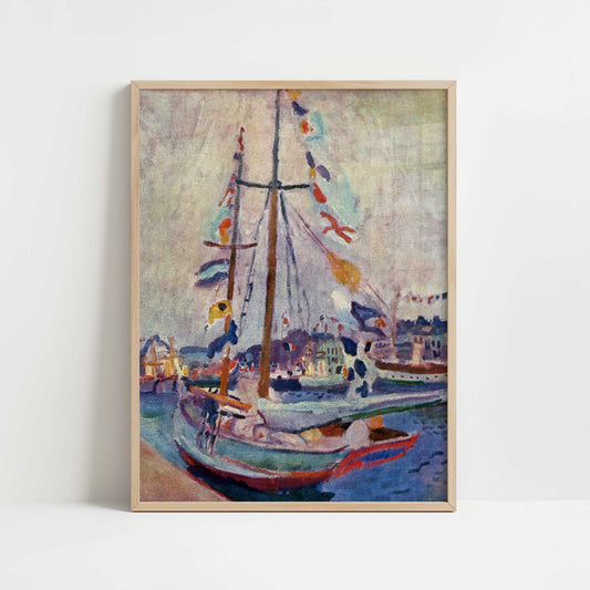 Yacht with Flag at Le Havre (1904) by Raoul Dufy – Art Print - Art print in oak frame