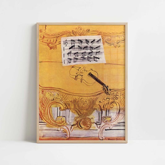 Yellow Console with Violin (1949) by Raoul Dufy – Art Print - Art print in oak frame